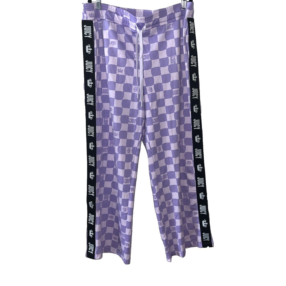 Juicy By Juicy Couture Women's 1X Lilac Checked Wide Leg‎ Sweatpant Track Pant